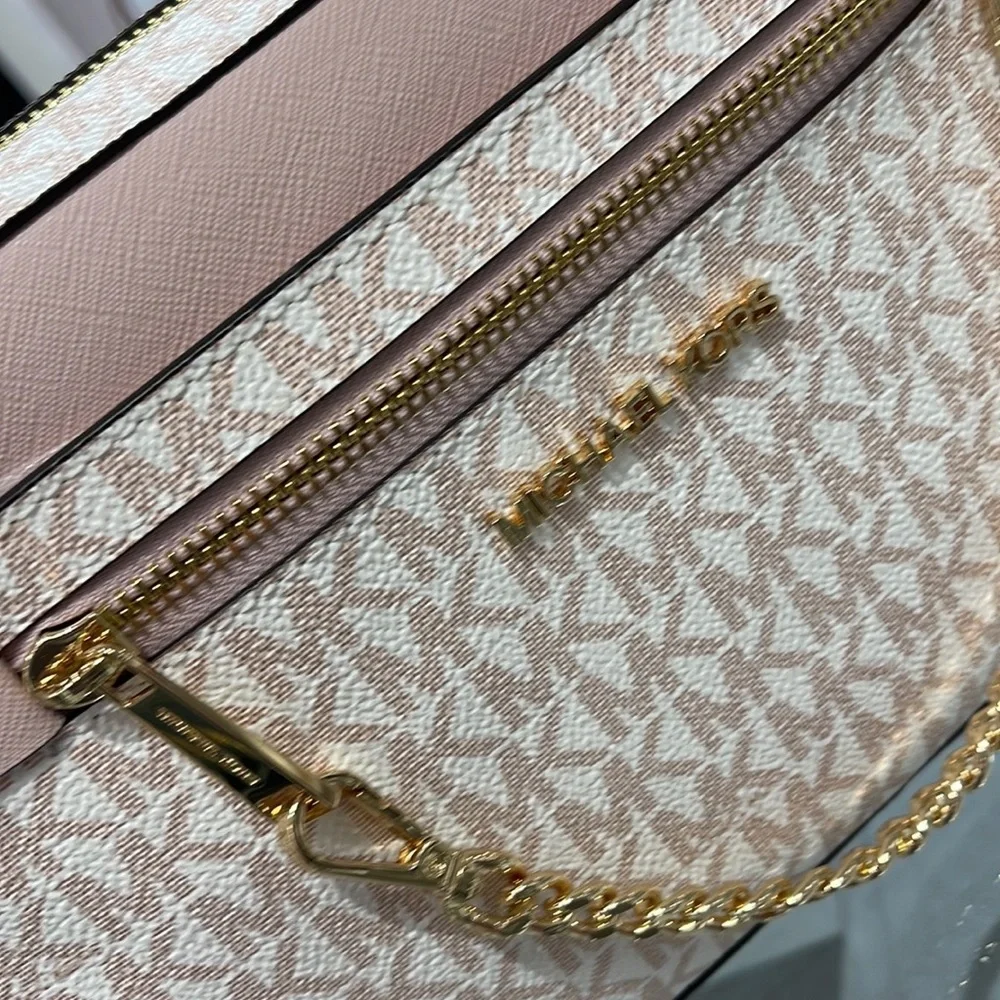 Michael Kors Jet Set Item Large East West Zip Chain Crossbody Optic White/Rsgld
